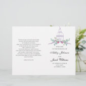 ウェディングの鳥かごプログラムが折り畳まれました。紫の花 (スタンド正面)