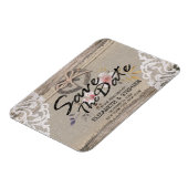 ウェディングは日付の馬蹄用のバ素朴ーラップレースを保存 マグネット (左側)