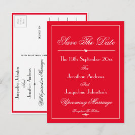ウェディングは日付をシックエレガントレッド保存 インビテーションポストカード
