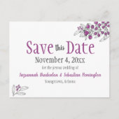 ウェディングは日付をミニマリスト紫の果実を保存 案内ポストカード (正面)