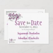 ウェディングは日付をミニマリスト紫の果実を保存 案内ポストカード (正面/裏面)