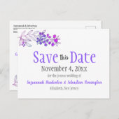 ウェディングは日付をミニマリスト紫の果実を保存 案内ポストカード (正面/裏面)