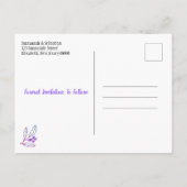 ウェディングは日付をミニマリスト紫の果実を保存 案内ポストカード (裏面)