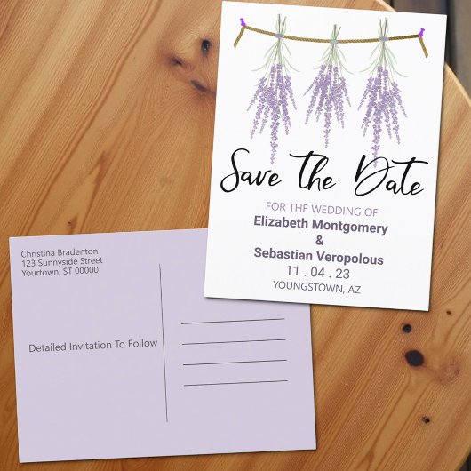ウェディングは日付を保存ドライラベンダーバンドル 案内ポストカード