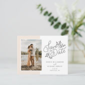 ウェディングは日付を保存フォトスクリプト植物桃 ポストカード (スタンド正面)