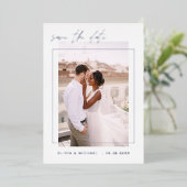 ウェディングは日付を保存フォトミニマリストシルバー 箔招待状 (立ち正面)