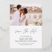 ウェディングは日付を保存フォトミニマリストシルバー 箔招待状 (裏面)