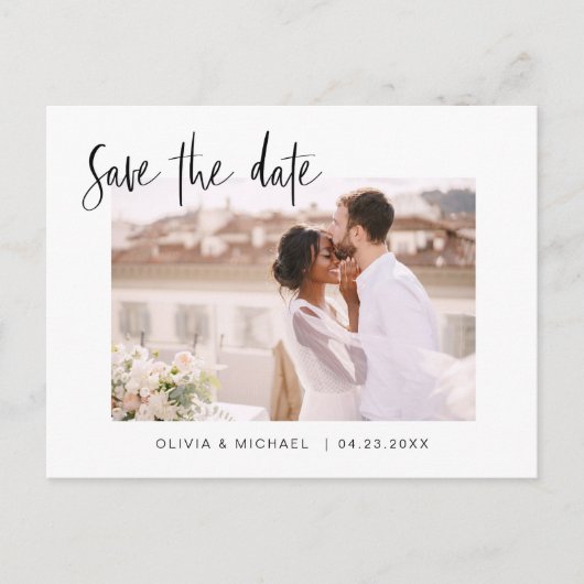 ウェディングは日付を保存フォトミニマルシンプルリストAnno 案内ポストカード (正面)