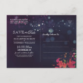 ウェディングは日付を保存ブルゴーニュフローラ紫の光 案内ポストカード (裏面)