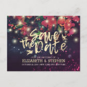 ウェディングは日付を保存ブルゴーニュフローラ紫の光 案内ポストカード (正面)