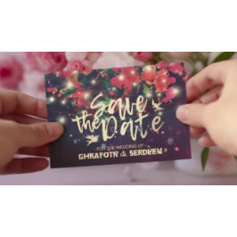 ウェディングは日付を保存ブルゴーニュフローラ紫の光 案内ポストカード