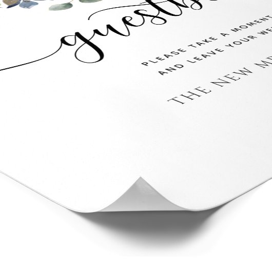 ウェディングまたはその他、至福の花々、ゲストブックサイン ポスター (角)