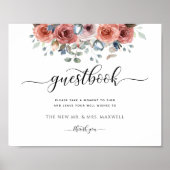ウェディングまたはその他、至福の花々、ゲストブックサイン ポスター (正面)