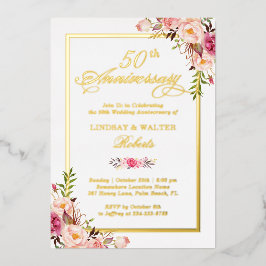 ウェディングアニバーサリー エレガント ブッシュ フローラル リアル ゴールド 箔招待状