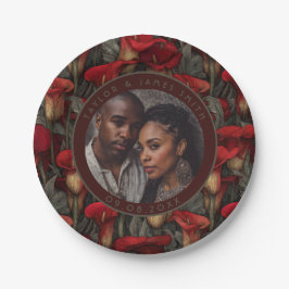 ウェディングアフターにおしゃれなカラーリリーのプレート , このサンセットトーンの水彩ラナンキュラス ペーパープレート