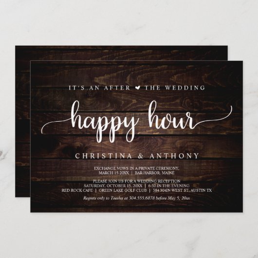 ウェディングアフターハッピーアワーのおしゃれな招待状, ラスティックな挙式の発表 招待状 (正面/裏面)