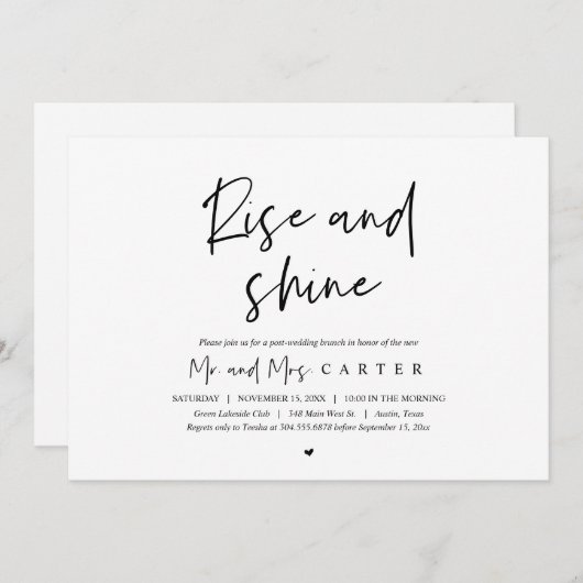 ウェディングアフターパーティーのお誘い（ライズアンドシャイン）, 結婚式後の朝食会招待状 招待状 (正面/裏面)