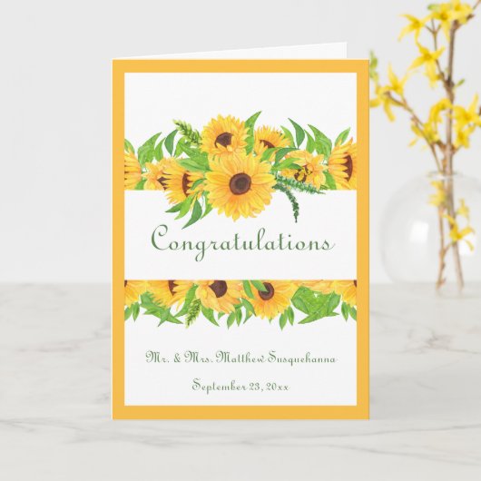 ウェディングイエローのひまわり名前おめでとう カード (黄色い花)