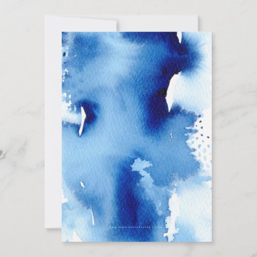 ウェディングイモダンンスタイリッシュグネイビーの水色 招待状 (裏面)