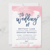 ウェディングイモダンンスタイリッシュビーピンクの水色 招待状 (正面)