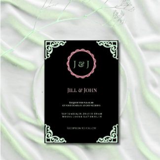 ウェディングインビテーション セージグリーン アールデコ調カード 招待状