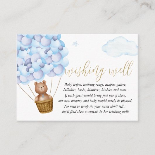ウェディングウェルテディベアーブルーボーイベビーシャワー エンクロージャーカード (正面)