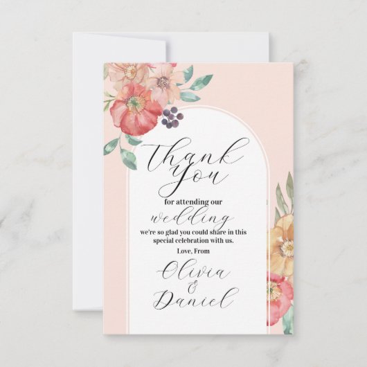 ウェディングウォーターカラーフラワーズエンゲージメントのお礼 サンキューカード (正面)