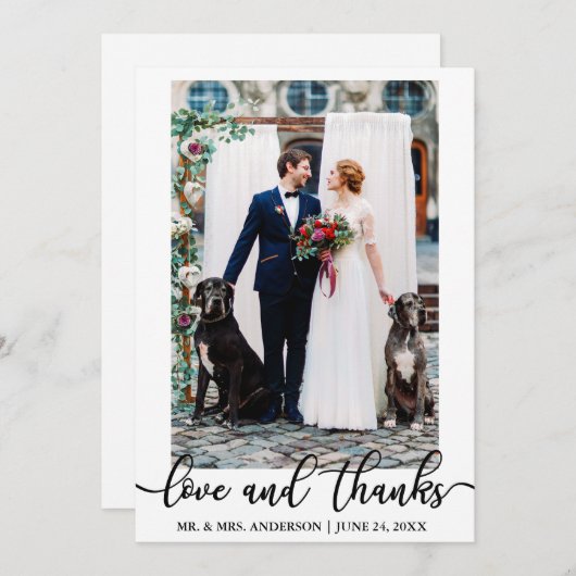 ウェディングエレガントスクリプト ラブアンドサンクス フォト サンキューカード (正面/裏面)