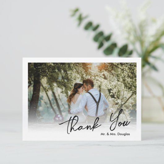 ウェディングエレガントスシンプルトのタイポグラフィ写真 サンキューカード (スタンド正面)