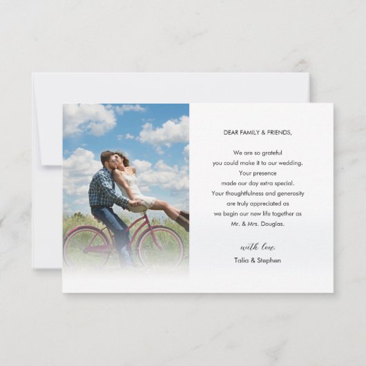 ウェディングエレガントスシンプルトのタイポグラフィ写真 サンキューカード (裏面)