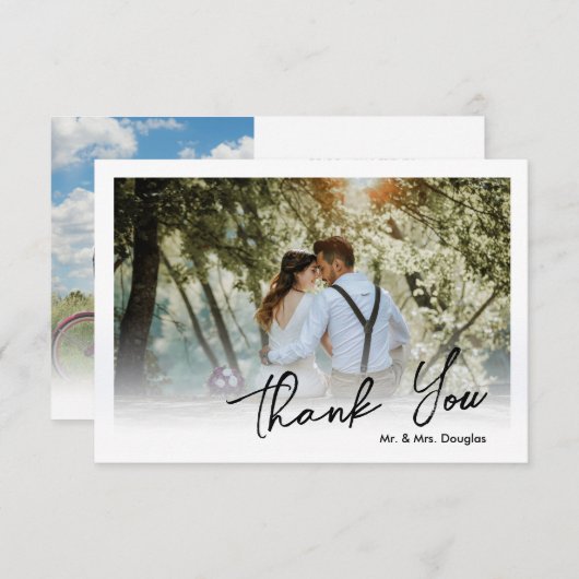 ウェディングエレガントスシンプルトのタイポグラフィ写真 サンキューカード (正面/裏面)