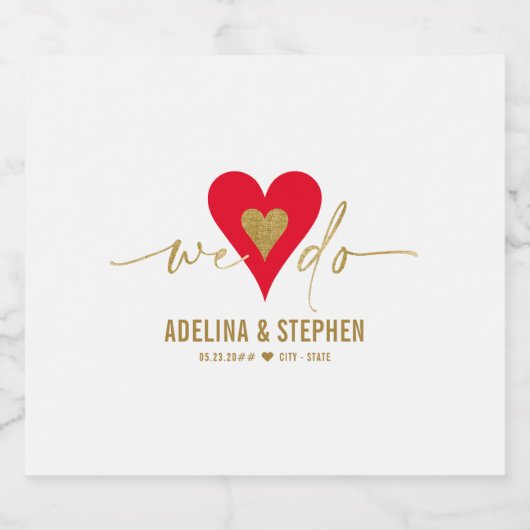 ウェディングエレガントデーシンプルハート私たちは金ゴールドスクリプトを行う スパークリングワインラベル (シングルラベル)