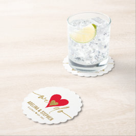 ウェディングエレガントデーシンプルハート私たちは金ゴールドスクリプトを行う ペーパーコースター