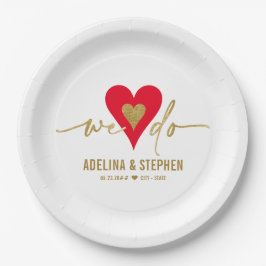 ウェディングエレガントデーシンプルハート私たちは金ゴールドスクリプトを行う ペーパープレート