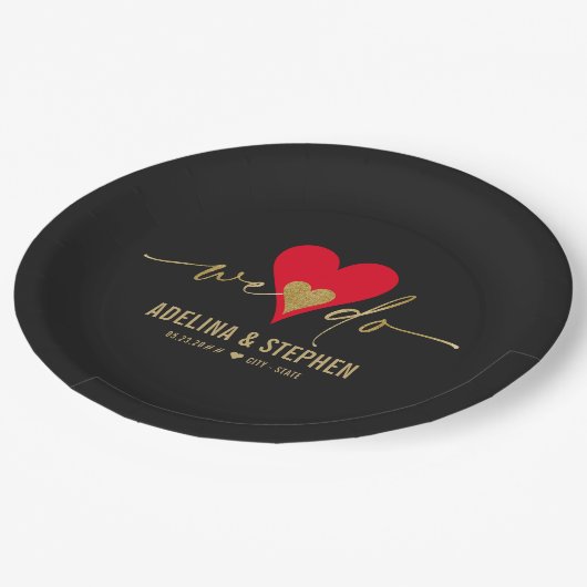 ウェディングエレガントデーシンプルハート私たちは金ゴールドスクリプトを行う ペーパープレート (アングル)