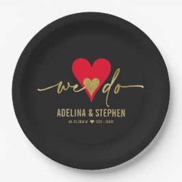 ウェディングエレガントデーシンプルハート私たちは金ゴールドスクリプトを行う ペーパープレート