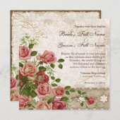 ウェディングエレガントフォーマル招待茶バラヴィンテージ 招待状 (正面/裏面)