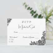 ウェディングエレガント用ブラックレースRSVPカード 出欠カード (スタンド正面)