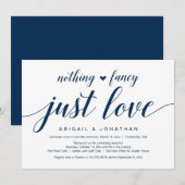 ウェディングエロープメント、エレガントなネイビーブルーのスクリプト 招待状 (正面/裏面)