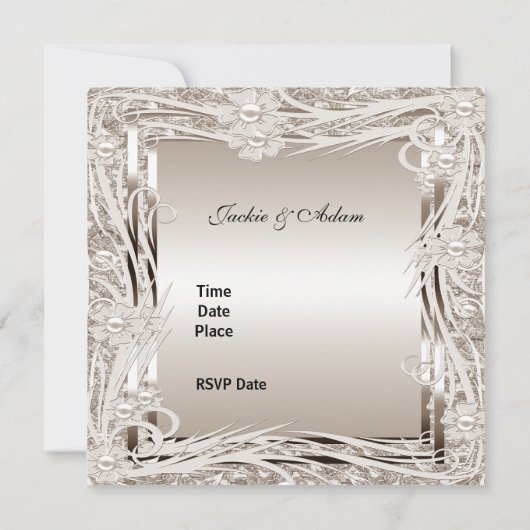 ウェディングエンゲージメントの招待状 セピア フラワーフレーム 招待状 (裏面)