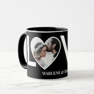 ウェディングエンゲージメントオーダーメイドフォトブラックハートフレーム マグカップ
