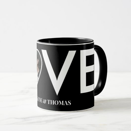 ウェディングエンゲージメントオーダーメイドフォトブラックハートフレーム マグカップ (正面右)