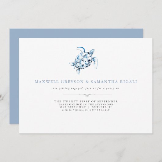 ウェディングエンゲージメントパーティーの招待状 水彩 ビーチ 招待状 (正面/裏面)