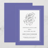 ウェディングエンゲージメント おしゃれ エレガント トレンディーなペリウィンクルブルー セーブザデート (正面/裏面)