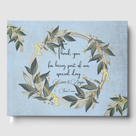 ウェディングオリーブリースのパーソナライズされたゲストブック ゲストブック (正面)