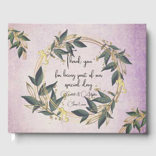 ウェディングオリーブリースのパーソナライズされたゲストブック ゲストブック (正面)