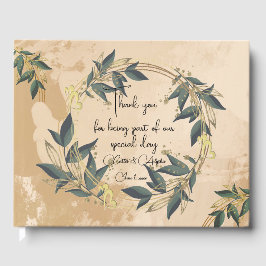 ウェディングオリーブリースのパーソナライズされたゲストブック ゲストブック