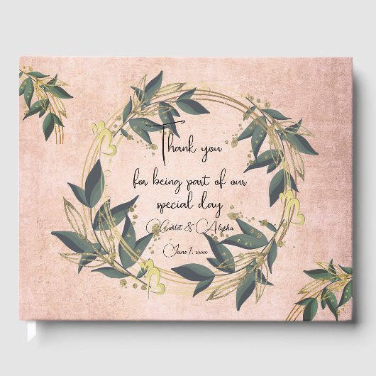 ウェディングオリーブリースのパーソナライズされたゲストブック ゲストブック (正面)