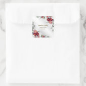 ウェディングカラフルパーティレッドフローラシルバーエレガント スクエアシール (バッグ)