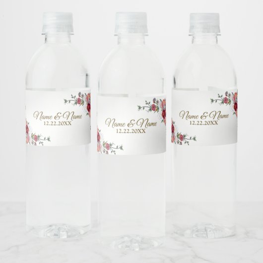ウェディングカラフルパーティレッドフローラシルバーエレガント ペットボトルラベル (ボトル)